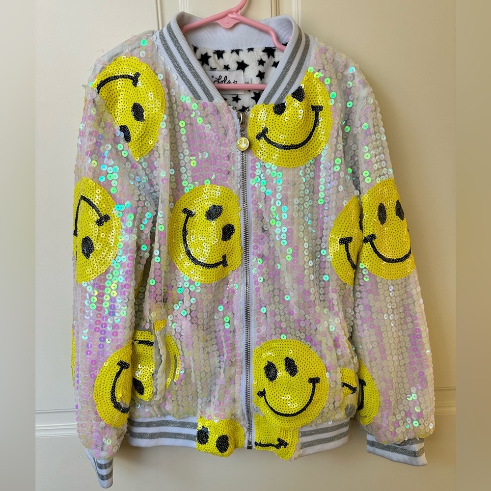 Lola + The Boys Girls Size 8 Sequin Smiley Face Jacket (see pictures for flaws)